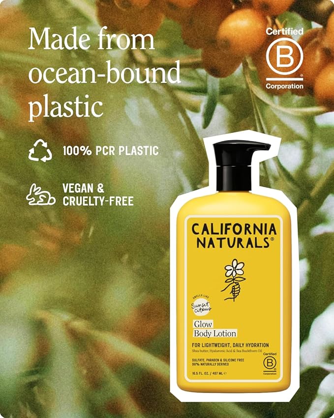 California Naturals Glow Body Lotion for Dry Skin, Moisturizing, Lightweight with Shea Butter, Naturally Scented, Vegan, Sulfate, Paraben & Phthalate Free, Sunset Citrus, 16.5 oz