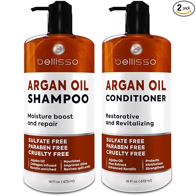 Moroccan Argan Oil Shampoo and Conditioner Set - Sulfate Free with No Parabens - Botanicals for Women and Men - Professional Moisturizing, Anti Frizz, Hydrating Solution for Dry, Wavy and Curly Hair
