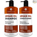 Moroccan Argan Oil Shampoo and Conditioner Set - Sulfate Free with No Parabens - Botanicals for Women and Men - Professional Moisturizing, Anti Frizz, Hydrating Solution for Dry, Wavy and Curly Hair
