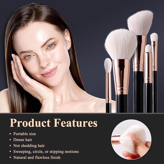 13 Piece Black Makeup Brushes, Face and Eye Makeup Brush Set Ultra Soft Goat Hair&Synthetic Bristles for Powder, Concealer, Blush, Contouring, Blending, Eyeshadow Kits for Beginners, Pros and Artists