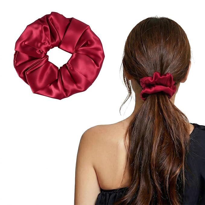 ZLYC 100% Mulberry Silk Hair Tie Scrunchie 19 Momme Gentle Creaseless Dent-Free Ponytail Holder for Women, 6cm Solid Burgundy