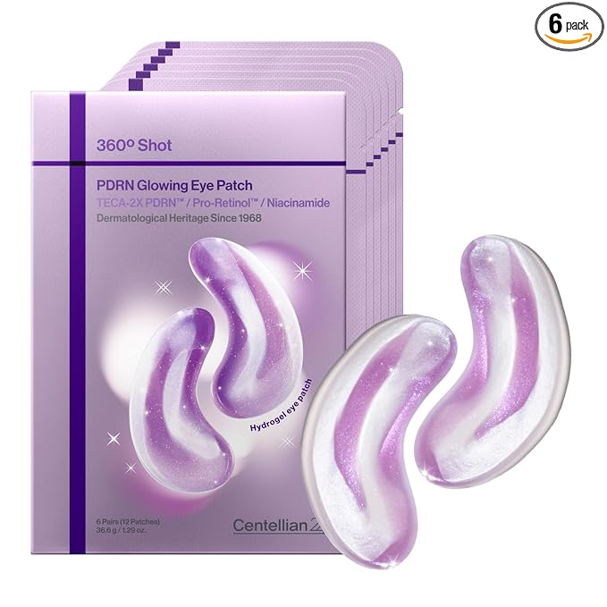 CENTELLIAN 24 360 Shot PDRN Glowing Eye Patch (6 Sets, 12ea) – Instant Depuffing & Dark Circle Revitalizing Hydrogel Under Eye Patches with PDRN, Retinol & Glutathione, Cooling Eye Bags Treatment