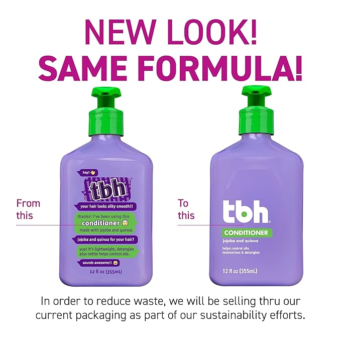 TBH Kids & Teen Shampoo and Conditioner Set – Sulfate & Paraben Free, Lightweight & Hydrating Hair Care for All Hair Types – 2-Pack, 12 oz Each