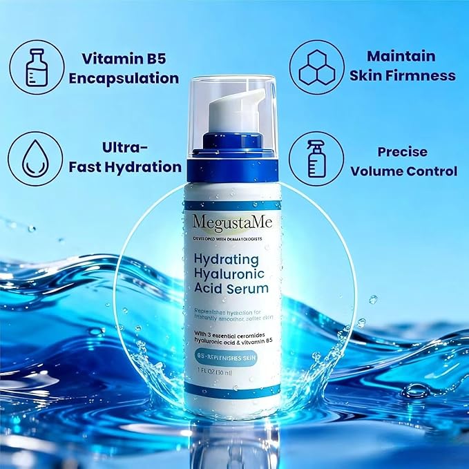 Hydrating Hyaluronic Acid Serum with 3 Ceramides, Vitamin B5 & Niacinamide - Paraben-Free, Replenishes Hydration for Smoother, Softer Skin - 1 Fl Oz (30ml)