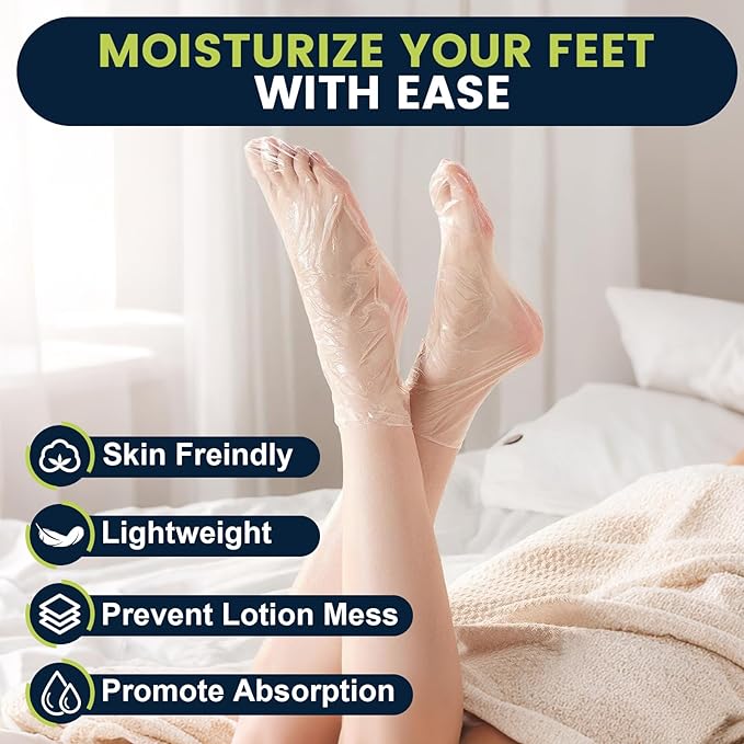 TEAWOO 200PCS Plastic Foot Covers for Feet, Leak-Proof Plastic Foot Masks for Moisturizing Feet, Pedicure & Foot Care, 200 Stickers for Snug Closure Included (Fits up to USA 9)