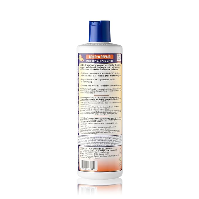 Mane 'n Tail Bond ’n Repair Shampoo, Sulfate-Free Strengthening Shampoo for Damaged Hair, Anti-Breakage Triple Bond Repair with Biotin, Moringa & Niacinamide, Mango Peach 11.2 fl oz