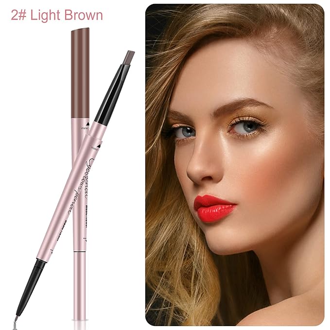 Eyebrow Pencils 2-Pack, Professional Brow Pencil Dual Tips Retractable Waterproof Natural Eye Brows Makeup, Light Brown