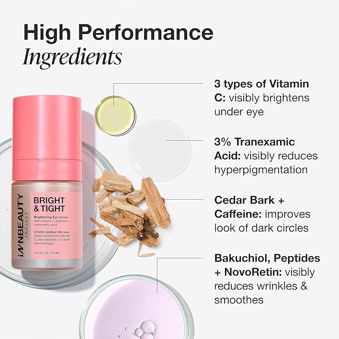 Innbeauty Project Bright & Tight Eye Cream with Vitamin C & Peptides for Dark Circles & Firming, 0.5 OZ (15ml)