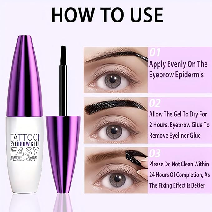 2 Pack Tattoo Eyebrow Gel Easy Peel Off, Waterproof & Sweatproof Eyebrow Tint Peel Off, Easy Peel-Off Eyebrow Gel, Suitable For All Skin Types (Light brown)