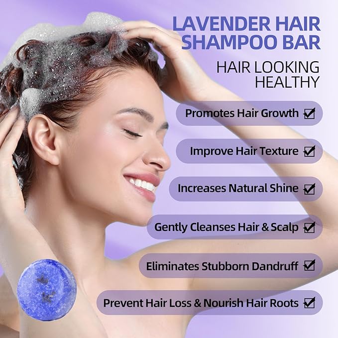 DBEAUTYM 2 Pack Lavender Shampoo Bar,Solid Hair Bar And Conditioner Effect Hair Soap,Organic Shampoo Bars For Hair With All Natural Plant Based Essential Oils,Stocking Stuffers,Gifts for Women