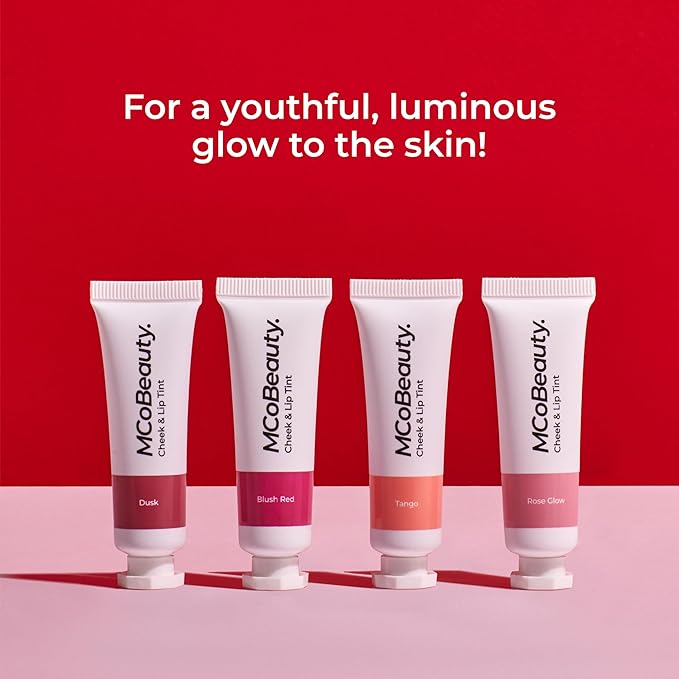 MCoBeauty Cheek and Lip Tint Rose Glow - Gel Cream Buildable Color Lip Stain and Blush for Women - Dewy Multi Use Tinted Lip Balm, Liquid Blush Makeup Vegan Cruelty Free - 0.34 oz