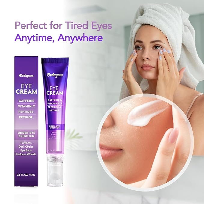 Caffeine Eye Cream for Under Eye Hydration (2 packs), Puffiness & Tired Looking Eyes –Lightweight Cooling Eye Balm with Caffeine, Peptides & Retinol –Daily Formula for Men & Women (15ml x 2)
