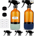 ZENOWICK 2 Pack/16 Oz Glass Spray Bottles, Refillable Empty Containers with Silicone Sleeve, Upgraded Adjustable Nozzle Spray Bottle Sets for Cleaning, Essential Oils, Hair (Amber)