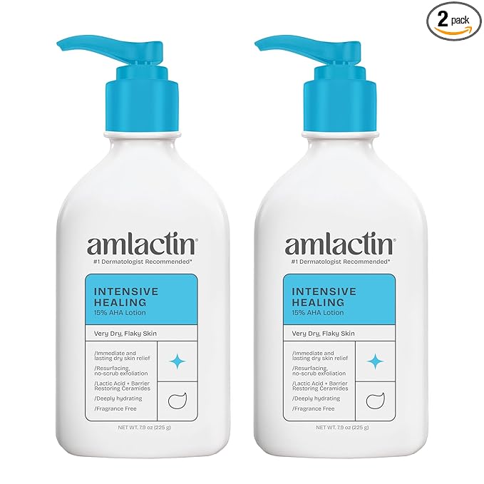AmLactin Intensive Healing Body Lotion - Therapeutic Lotion for Extremely Dry Skin - No-Scrub Exfoliator with 15% Lactic Acid AHA and Ceramides, 7.9 oz (Pack of 2) (Packaging May Vary)