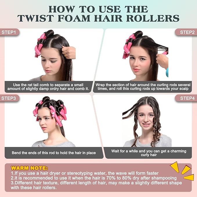 Heatless Hair Curler Set - 30 Flexible Overnight Blowout Rods, Soft Rollers for Long Hair (Small Size)
