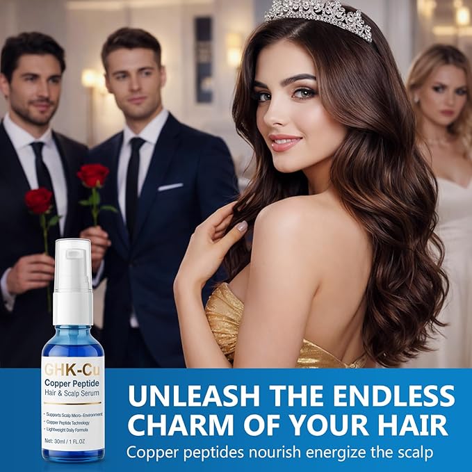 GHK-Cu Copper Peptide Hair Serum, Advanced Formula for Thicker Looking Hair and Scalp Vitality, Strengthening GHK Cu Peptides Complex for Men and Women, Non-Greasy, 1 Fl Oz
