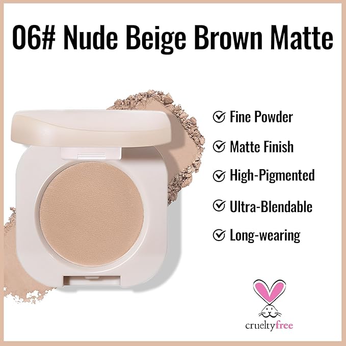 Erinde Nude Beige Brown Matte Single Eye Shadow Palette Makeup for Older Women, Natural Eyeshadow Powder for Blue Green Brown Eyes, High Pigment Blendable Long-Lasting Sombras para Ojos, 06