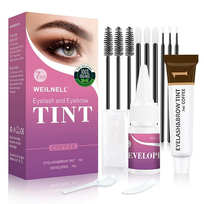 Eyelash & Eyebrow Color Kit, Professional Instant Dark Brown Lash & Brow Color Kit, Eye Lash & Eye brow Coloring Set with Natural Bushy Results, Easy to Use & Salon at Home 7ml (Dark Brown)