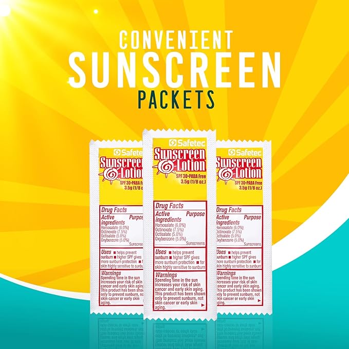 Sunscreen Lotion, SPF30 Protection and PABA Free, Individual Sunscreen Packets (Pack of 50) – Travel Size Sun Screen for Outdoors, Bundled with reclosable Homesphere bag (50)