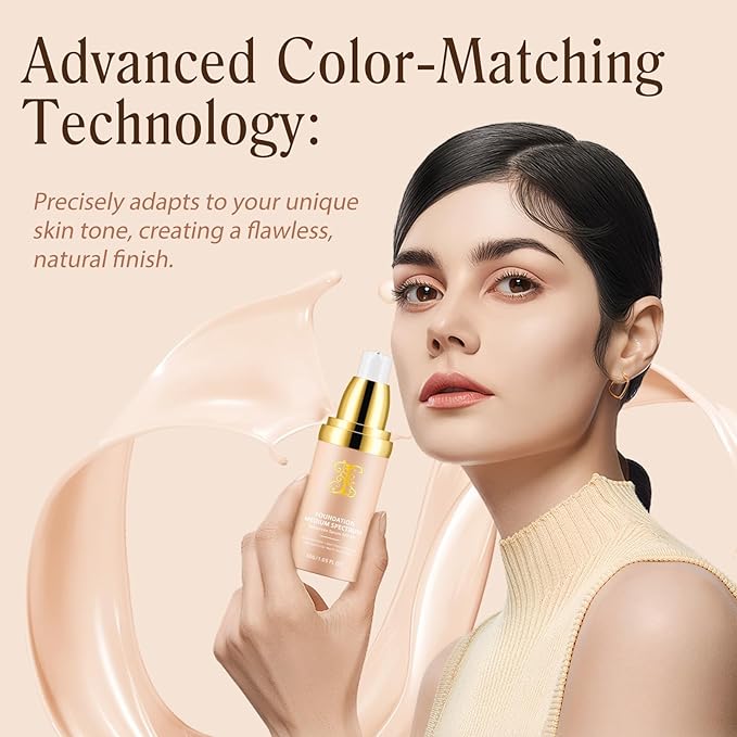 2PCS Foundation 4 in 1, Medium Spectrum with SPF 50+, Longwearing & Waterproof, Hydrating Color Changing Foundation, Non-Greasy,Long Lasting, Great for all skin types, 30ml