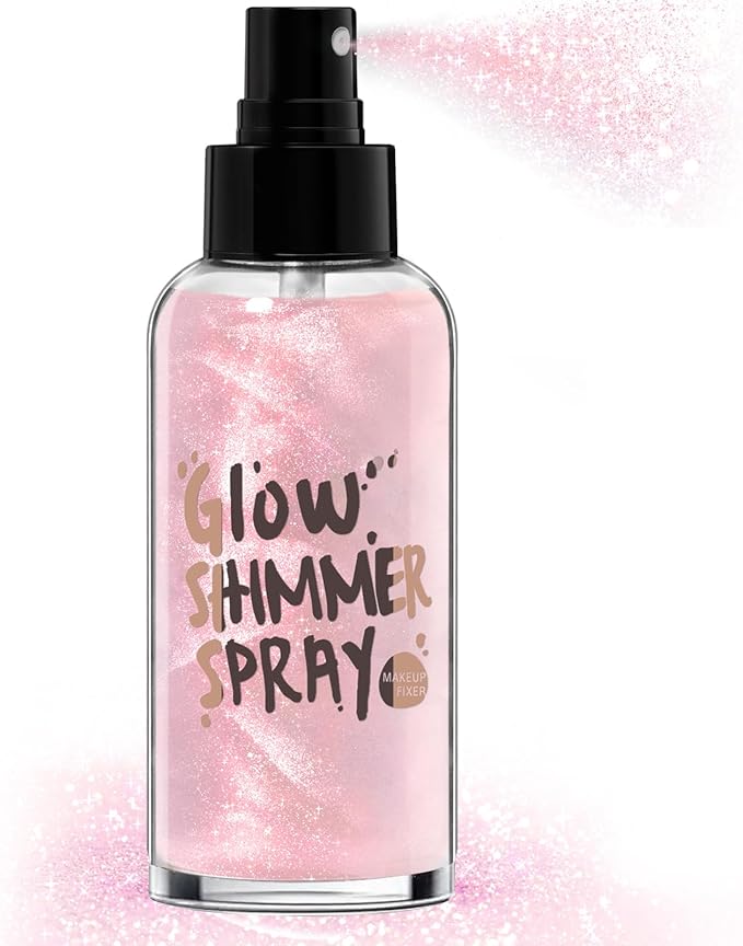HOSAILY Body Glitter Spray - Pink Body Shimmer for Face, Hair & Body, Moisturizing Luminizer Glow Illuminator, Quick-Drying Sparkling Glitter Spray Liquid Highlighter Makeup (#07)