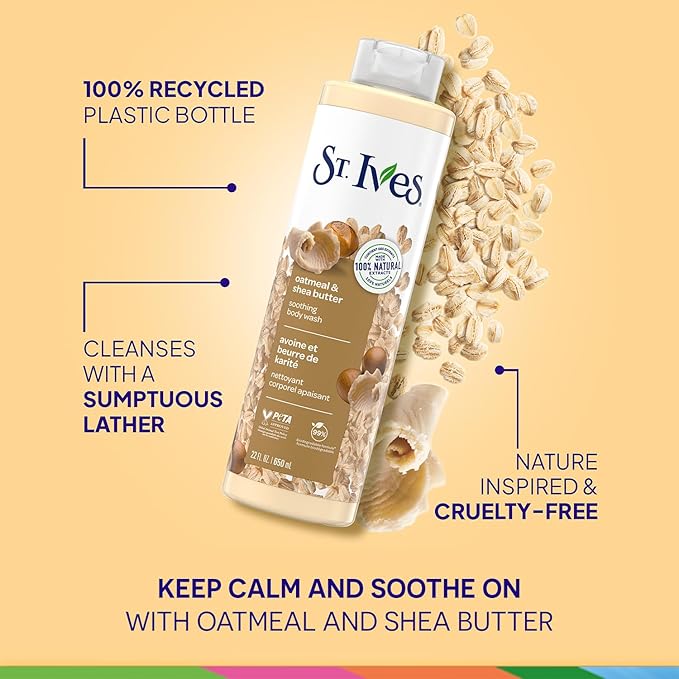 St. Ives Body Wash Variety 2-Pack, Soothing Oatmeal & Shea Butter + Exfoliating Sea Salt & Pacific Kelp, 100% Natural Extracts, Cruelty-Free, 22 Oz Ea