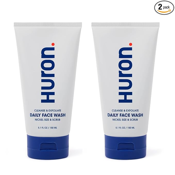 Huron Men’s Face Wash - Daily Deep Facial Cleanser & Mild Exfoliator - Cleans, Conditions, & Hydrates Skin - Subtle Energizing Scent - Vegan, Sulfate-Free - 5.1 Oz (2 Pack)