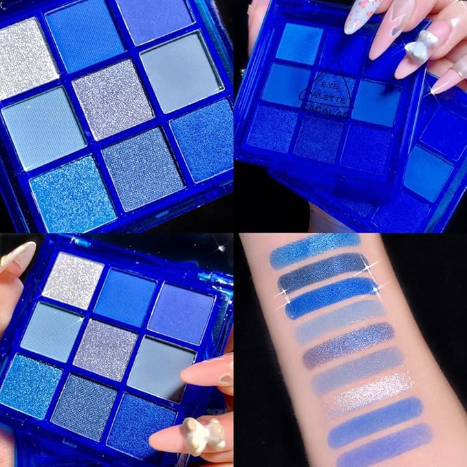 URQT Blue Ocean Mirage Eyeshadow Palette – 9 Highly Pigmented Aqua Blue & Silver Shades, Blendable Matte & Shimmer Finishes, Long-Lasting Cool Tone Eye Makeup Palette