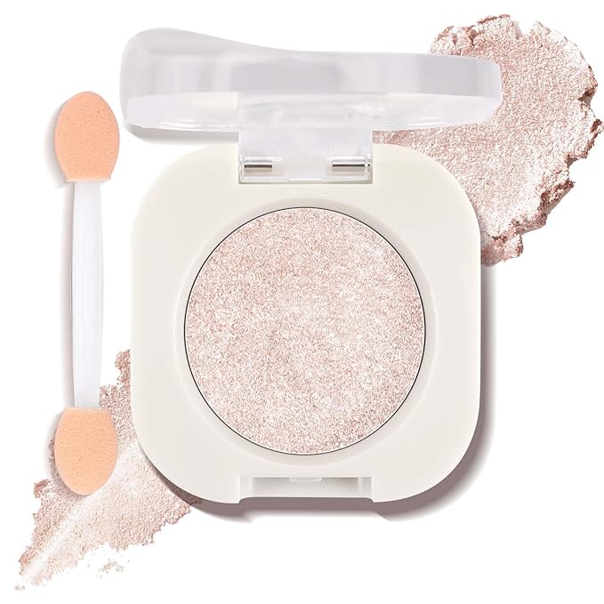 Champagne Light Glow Eyeshadow with Brush, Single Glitter Mini Eye shadow Palette, Silky Fine Subtle Shimmer for Old Women, Lightweight & Ultra-Blendable Formula for Daily Eye Glitter Makeup (#11)