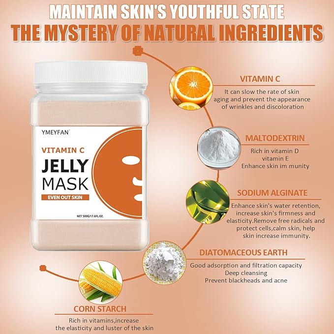 YMEYFAN Jelly Mask for Facials Professional - Vitamin C Jelly Mask Powder, Even Face Skin Care for Facial Vajacial Peel Off Mask, Esthetician Supplies, Natural Ingredients Unscent