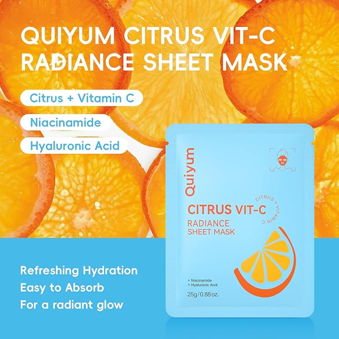 QUIYUM 14 Pack Citrus Sheet Mask - Hydrating Facial Masks for All Skin Types, Skincare Set, Spa Gift for Women & Teens