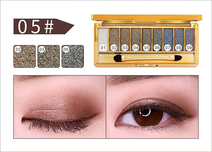 Glitter Eyeshadow Palette, 9 Colors Sparkle Shimmer and Matte Eye Shadow, Highly Pigmented Waterproof Long Lasting Makeup Set (Color 5)