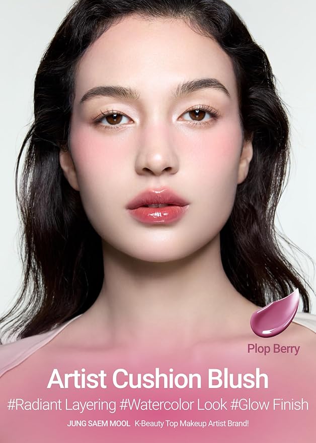 JUNG SAEM MOOL Artist Cushion Blush | Easy to Blend with Puff, Buildable Liquid Blush for Cheeks with a Natural & Dewy Finish, Korean Makeup (Dewy | Plop Berry)