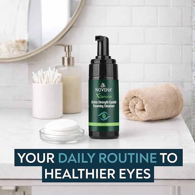 NOVEHA Demodex Eyelid Cleanser Foam | Extra Strength Tea Tree Oil Formula | Daily Face Wash For Eyelash, Demodex, MGD, Stye Eyes, Eye Irritations & Skin Dryness, 3.38 fl. oz. (100ml) - (Pack of 2)