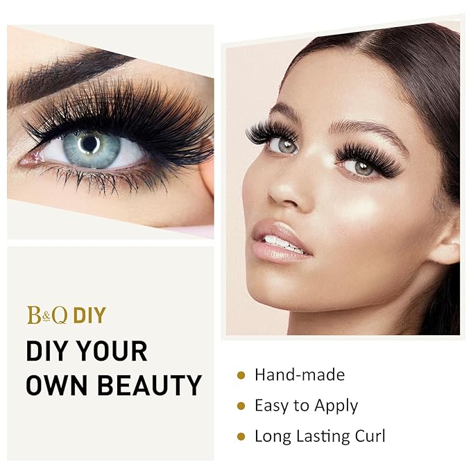 Lash Clusters B02 C Curl 16mm DIY Eyelash Extensions 72 Clusters Lashes C D Curl B&Qaugen Mega Volume Individual Lashes Eyelash Clusters Extensions Individual Lashes Cluster DIY at Home (NM-C-16mm)