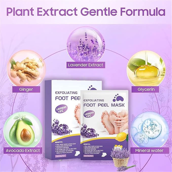 Foot Peel Mask for Women & Men | Peeling & Exfoliating Foot Mask for Dry Cracked Feet, Removes Dead Skin & Calluses, Hydrates & Smooths Cracked Heels (Standerd, Lavender)