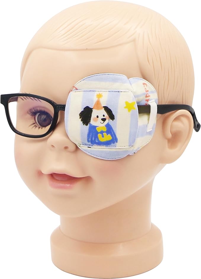 Astropic 3D Cotton & Silk Eye Patch for Kids | Boys Girls Eye Patch for Glasses | Medical Eyepatch for Children with Lazy Eye (Red Hat Puppy, Left Eye)