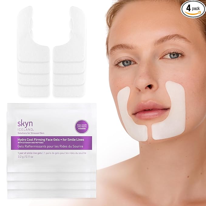 skyn ICELAND Hydro Cool Firming Smile Line Patches, 10 Minute Smoothing Treatment with Peptides and Hyaluronic Acid, All Skin Types, 4 Pairs