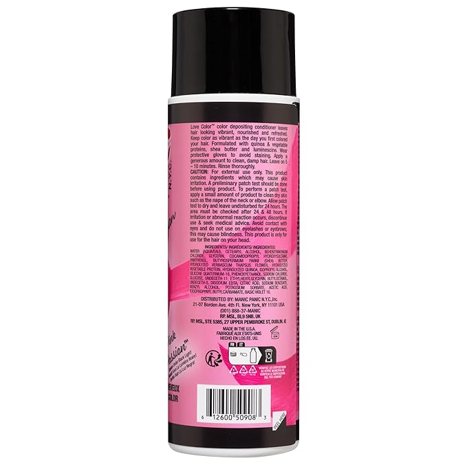 MANIC PANIC Cool Bright Neon Pink Color Depositing Conditioner - Love Color Hair Conditioner Keeps Hair Vibrant, Nourished & Refreshed - Formulated with Shea Butter & Quinoa - Pink Passion (8oz)