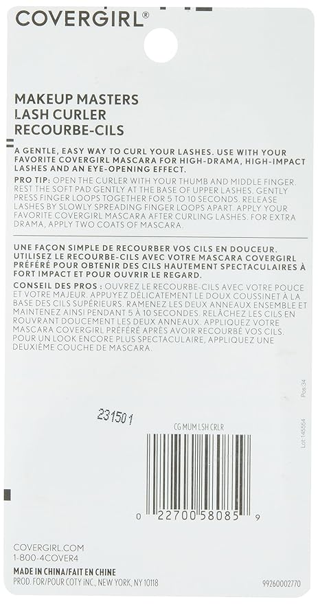 COVERGIRL Makeup Masters Eyelash Curler, Easy to Use, High Drama Lashes, 1 Count, Gentle and Easy Way to Curl Lashes, High Impact, Eye-Opening Effects (Pack of 2)