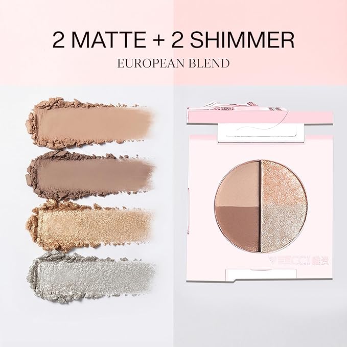 Mini Eyeshadow Palette, Matte & Shimmer Quad for Women, Travel-Friendly, Cream Stick, Smokey Nude, Glitter, Primer Powder Set (Amber Brown)