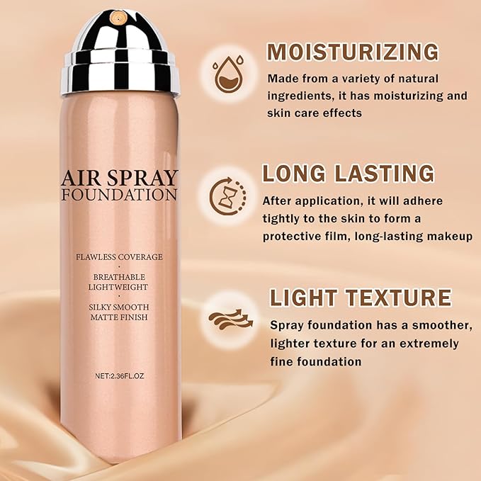 AIUEO Airbrush Foundation Makeup Spray for Mature Skin Lightweight Full Coverage Airbrush Flawless Setting Spray Foundation Makeup-05 Light