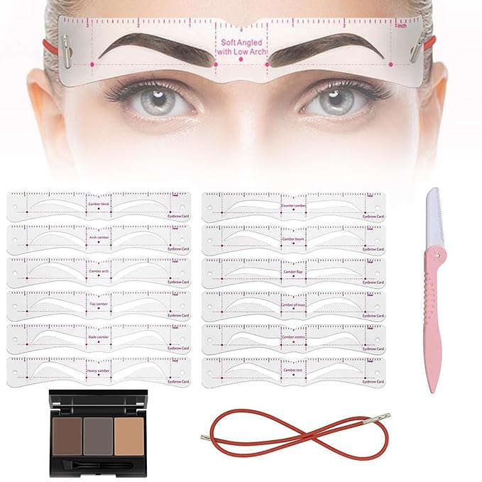 Instabrow Stencil Kit with Headband, Instabrow Stencil Kit, Insta Brow Stencil Kit, Instabrow Stencil Kit 12 Pack with Headband, with Eyebrow Powder Kit (1 Set + Eyebrow Powder 02)