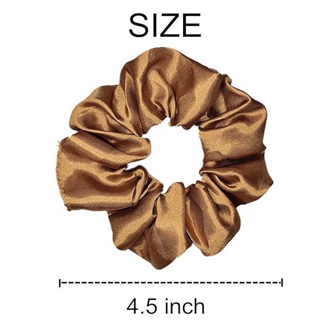 12 Pcs Satin Silk Scrunchies, Soft Hair Ties, Fashion Hair Bands, Bow Ropes, Elastic Bracelets, Ponytail Holders, Accessories for Women and Girls (4.5 Inch, Brown)