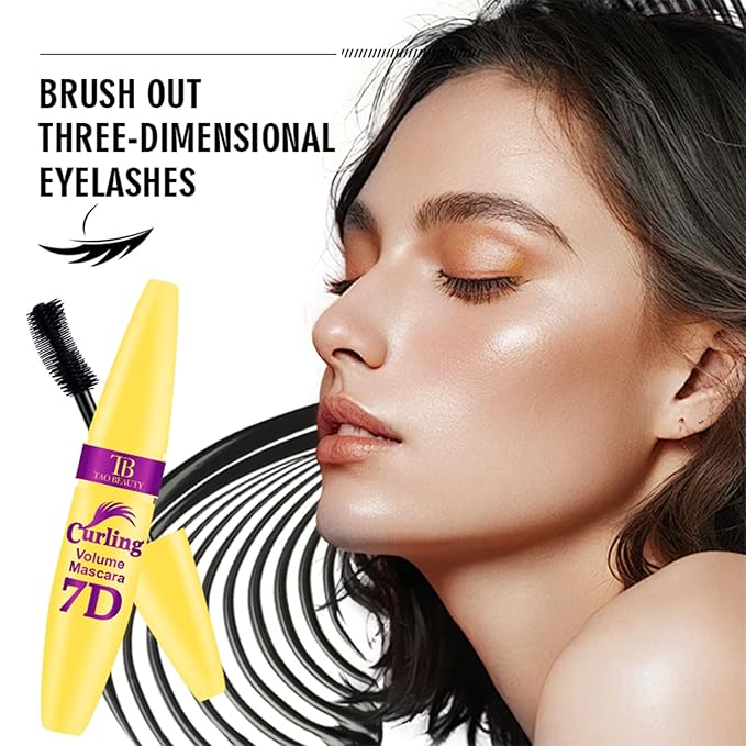 7D Fiber Lashes Waterproof Volumizing Mascara, Lengthening & Waterproof, Smudge-Resistant, Long-Lasting Formula (Black)