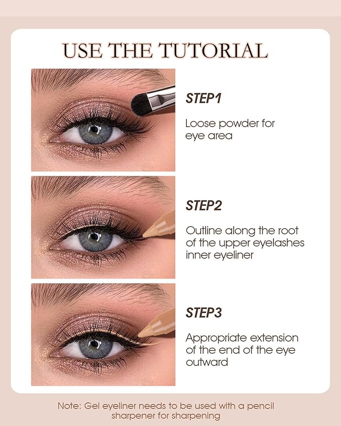 Nude Beige & Black Water Line Gel Eyeliner Pencil-3Pcs Longlasting Waterproof Smudge-Proof Cream Eye Liner Waterline Pen,Smooth Easy-to-Sharpen Pencil,Thanksgiving Eye Makeup Gift Set for Girl