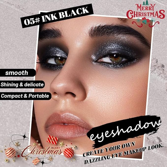 Pressed Single Eyeshadow Makeup,Ink Black Sparkle Highly Pigmented Monochrome Eye Shadow Palette, Waterproof Neutral Powder, sombras para ojos, Lightweight Blendable,#05