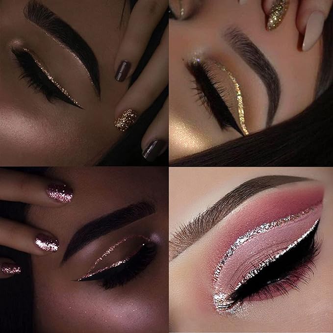 DekRion Glitter-Eyeliner,Orange Giltter-Eyeliner, Long-lasting Waterproof Eye-Glitter Makeup, Silver, Gold, Purple Green High-pigmented Colorful Eye Liner Liquid