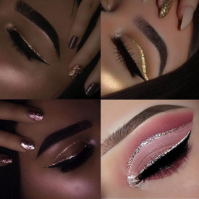 Glitter-Eyeliner,Pink-Giltter Eyeliner, Long-lasting Waterproof Eye-Glitter Makeup, Silver, Gold, Purple Green High-pigmented Colorful Eye Liner Liquid