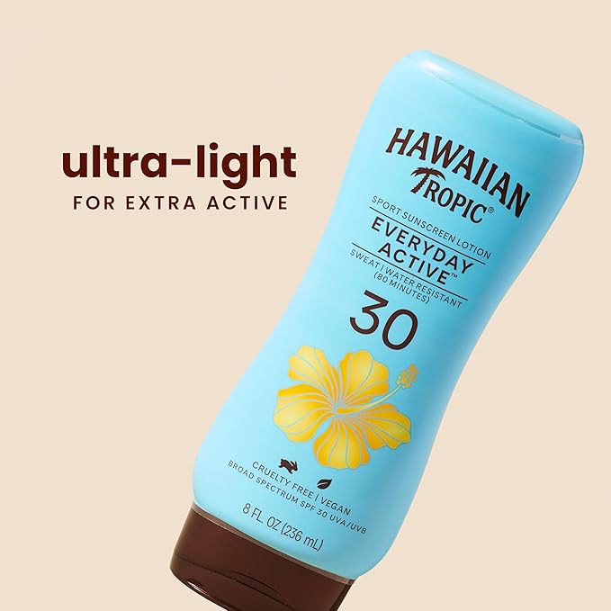 Hawaiian Tropic Everyday Active Lotion Sunscreen SPF 30, 8Fl Oz Twin Pack, Hawaiian Tropic Sunscreen SPF 30, Sunblock, Oxybenzone Free Sunscreen, Broad Spectrum Sunscreen Pack, 8Fl Oz each